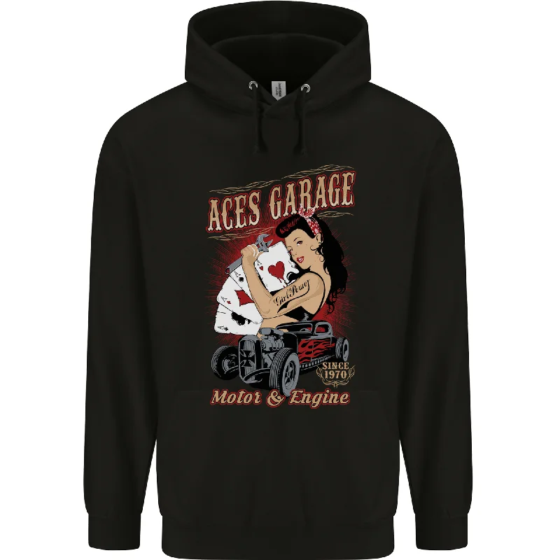 Aces Garage Hotrod Hot Rod Dragster Car Mens 80% Cotton Hoodie