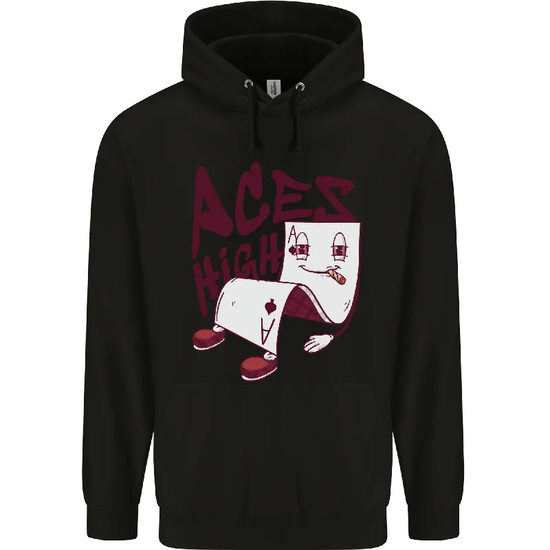 Aces High Funny Poker Weed Cannabis Pot Mens 80% Cotton Hoodie