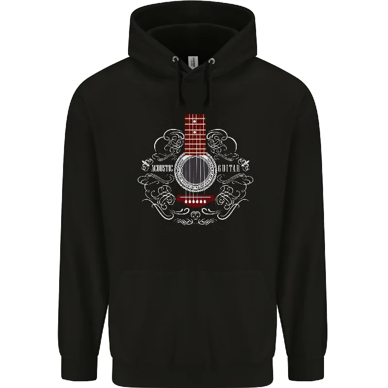 Acoustic Guitar Swirls Mens 80% Cotton Hoodie