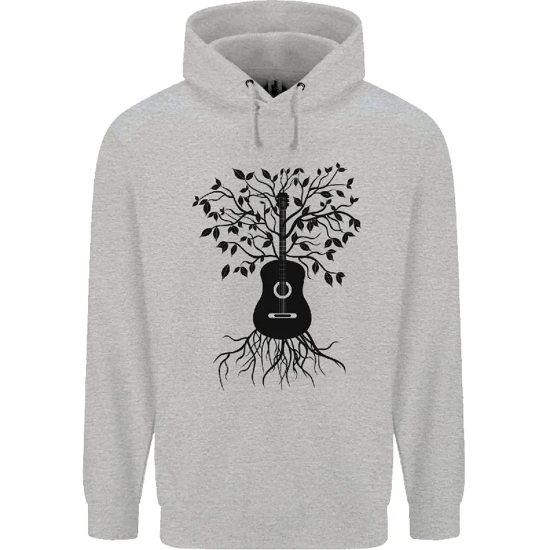 Acoustic Guitar Tree Roots Guitarist Music Mens 80% Cotton Hoodie