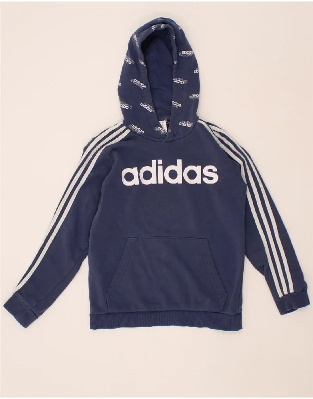 ADIDAS Boys Graphic Hoodie Jumper 11-12 Years Blue Cotton