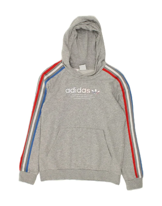 ADIDAS Boys Graphic Hoodie Jumper 12-13 Years Grey Cotton