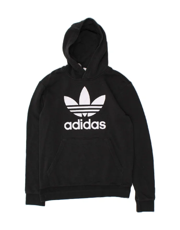 ADIDAS Boys Graphic Hoodie Jumper 14-15 Years Black Cotton