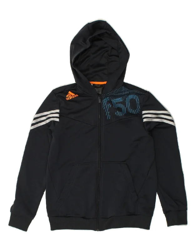 ADIDAS Boys Graphic Zip Hoodie Sweater 13-14 Years Navy Blue Polyester Hoodie with Mesh Breathable Sporty ADIDAS Boys Graphic Zip Hoodie Sweater 13-14 Years Navy Blue Polyester Hoodie with Mesh Breathable Sporty