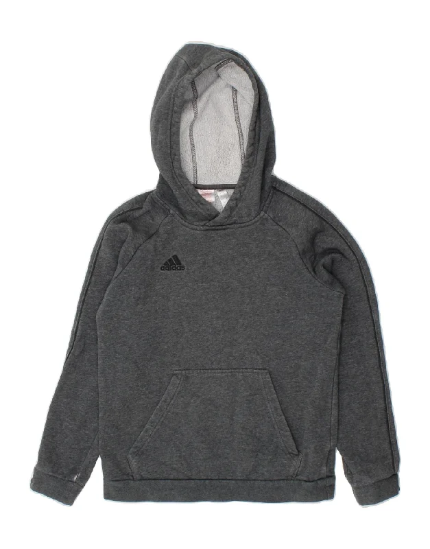 ADIDAS Boys Hoodie Jumper 11-12 Years Grey Cotton