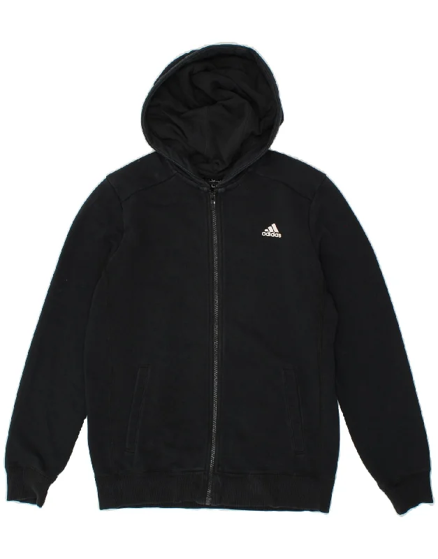 ADIDAS Boys Zip Hoodie Sweater 13-14 Years Black Cotton