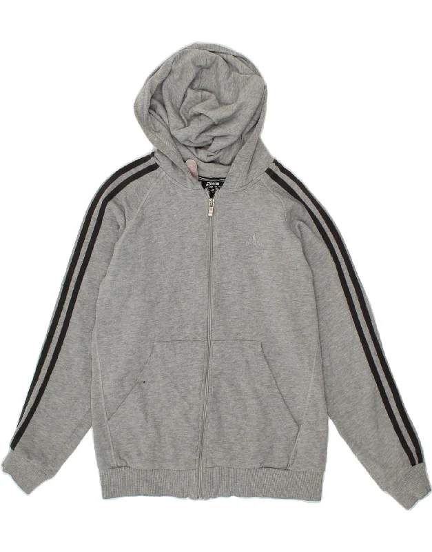 ADIDAS Boys Zip Hoodie Sweater 13-14 Years Grey Cotton