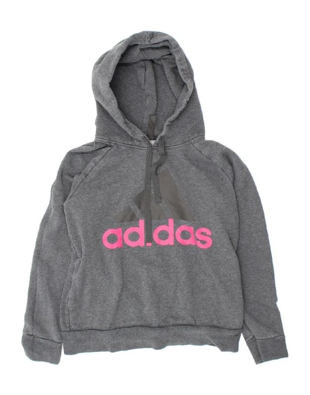 ADIDAS Girls Graphic Hoodie Jumper 12-13 Years Medium  Grey Cotton