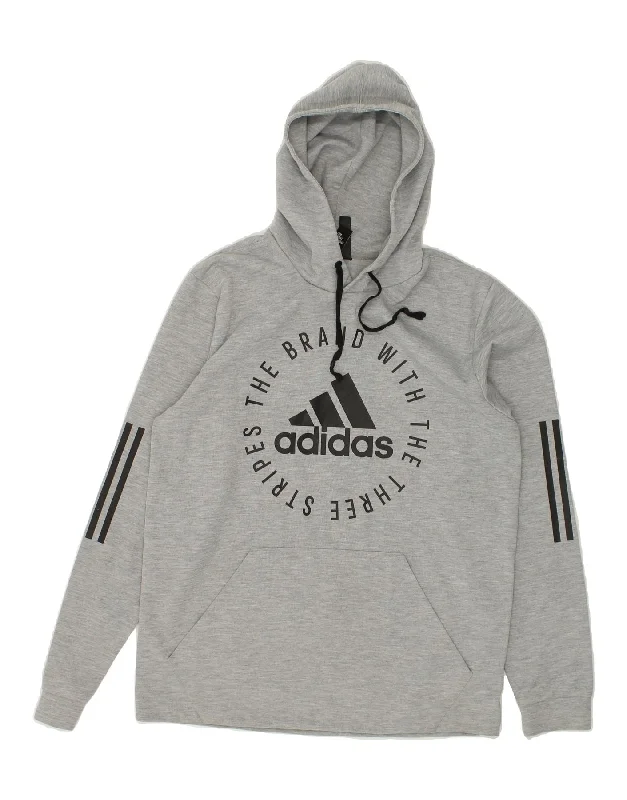 ADIDAS Mens Graphic Hoodie Jumper Large Grey Polyester