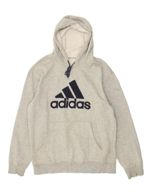 ADIDAS Mens Graphic Hoodie Jumper Medium Grey Cotton