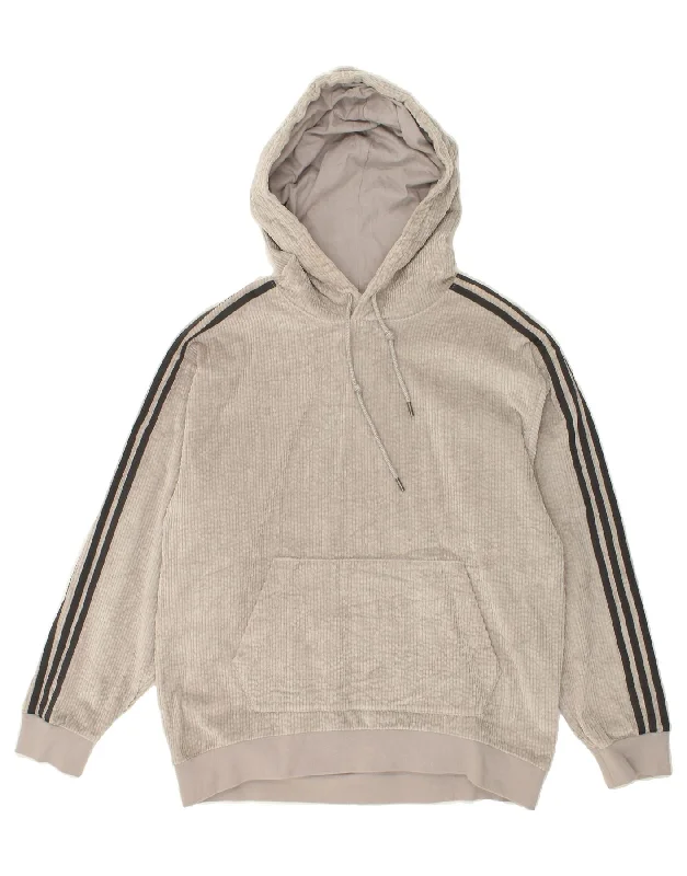 ADIDAS Mens Hoodie Jumper Small Grey Striped Cotton