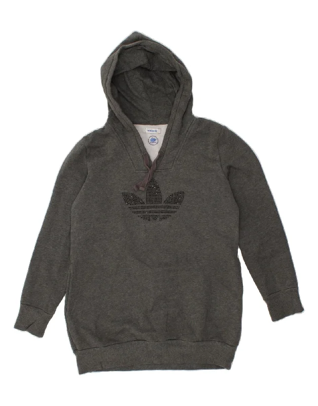 ADIDAS Womens Graphic Hoodie Jumper IT 46 Medium Grey Cotton