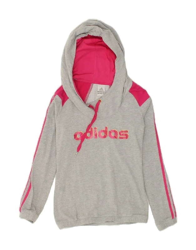 ADIDAS Womens Graphic Hoodie Jumper UK 10 Small Grey Colourblock Cotton Hoodie with Double Zipper Versatile Adjustable ADIDAS Womens Graphic Hoodie Jumper UK 10 Small Grey Colourblock Cotton Hoodie with Double Zipper Versatile Adjustable