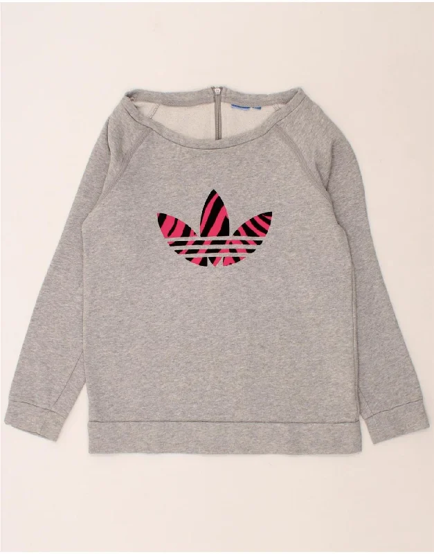 ADIDAS Womens Graphic Sweatshirt Jumper UK 12 Medium Grey Cotton