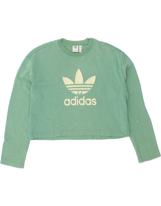 ADIDAS Womens Graphic Sweatshirt Jumper UK 6 XS Green Cotton