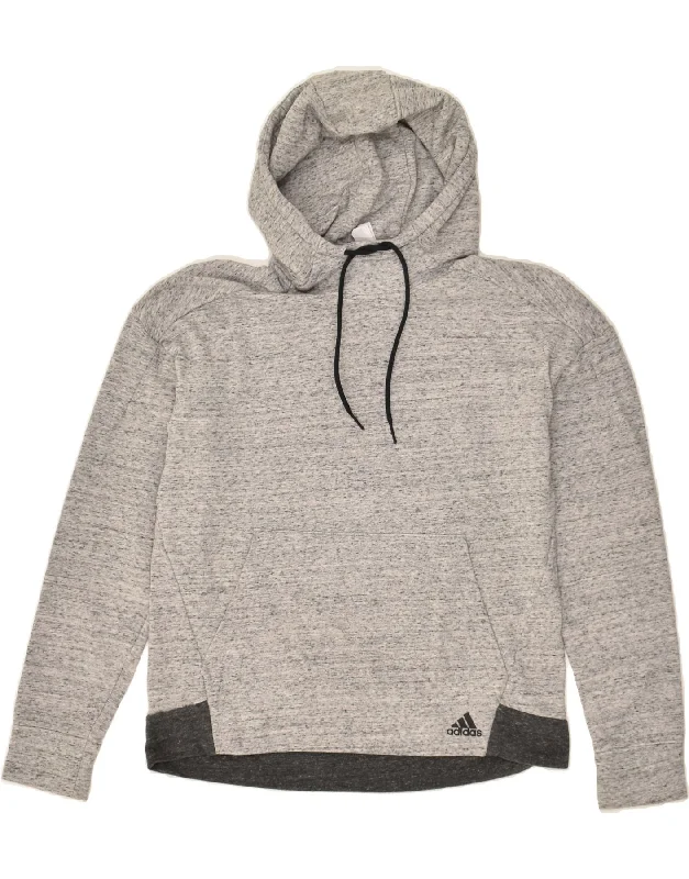 ADIDAS Womens Hoodie Jumper UK 16/18 Large Grey Pinstripe Cotton