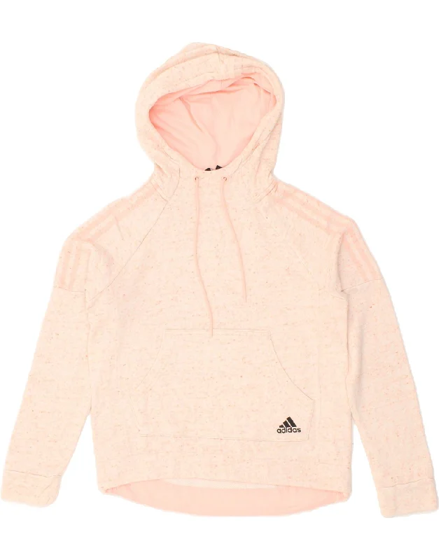 ADIDAS Womens Hoodie Jumper UK 4/6 XS Pink Flecked Cotton