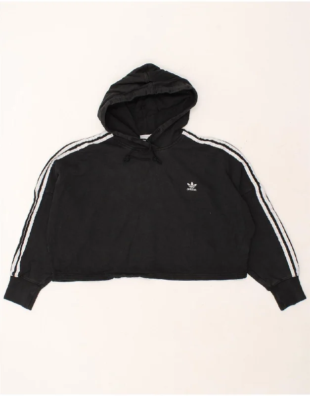 ADIDAS Womens Oversized Crop Hoodie Jumper UK 16 Large Black Cotton