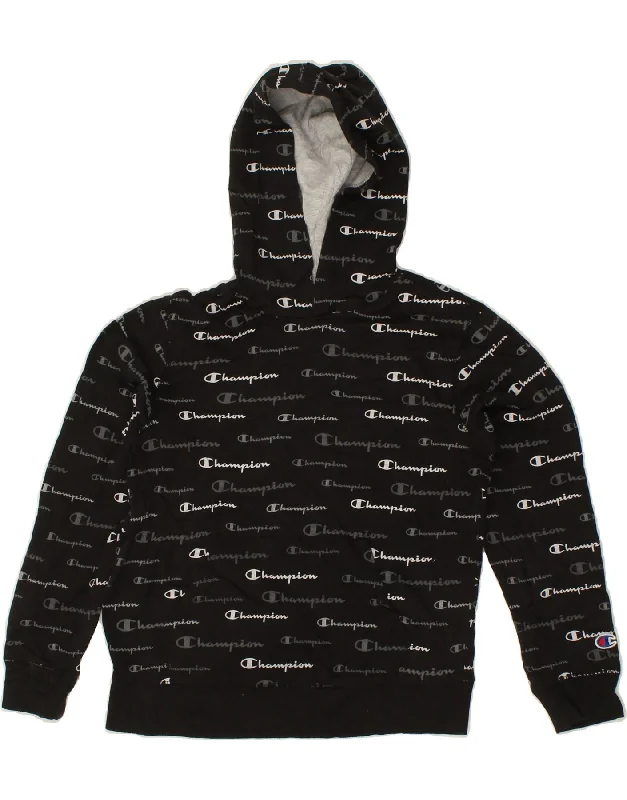 CHAMPION Boys Graphic Hoodie Jumper 9-10 Years Medium Black Spotted Hoodie with Hem Elastic Stretchable Comfortable CHAMPION Boys Graphic Hoodie Jumper 9-10 Years Medium Black Spotted Hoodie with Hem Elastic Stretchable Comfortable