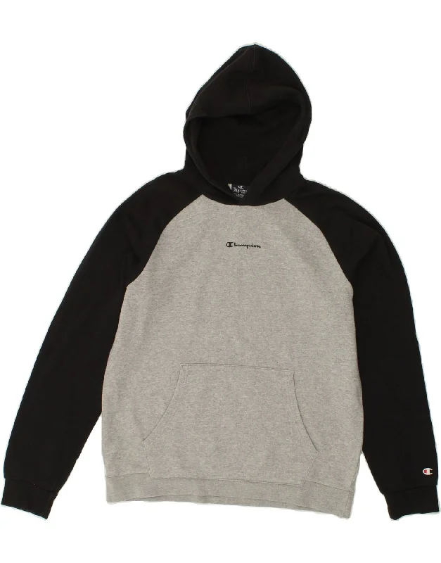 CHAMPION Boys Hoodie Jumper 15-16 Years 2XL Grey Colourblock Hoodie with Monochrome Minimalist Simple CHAMPION Boys Hoodie Jumper 15-16 Years 2XL Grey Colourblock Hoodie with Monochrome Minimalist Simple