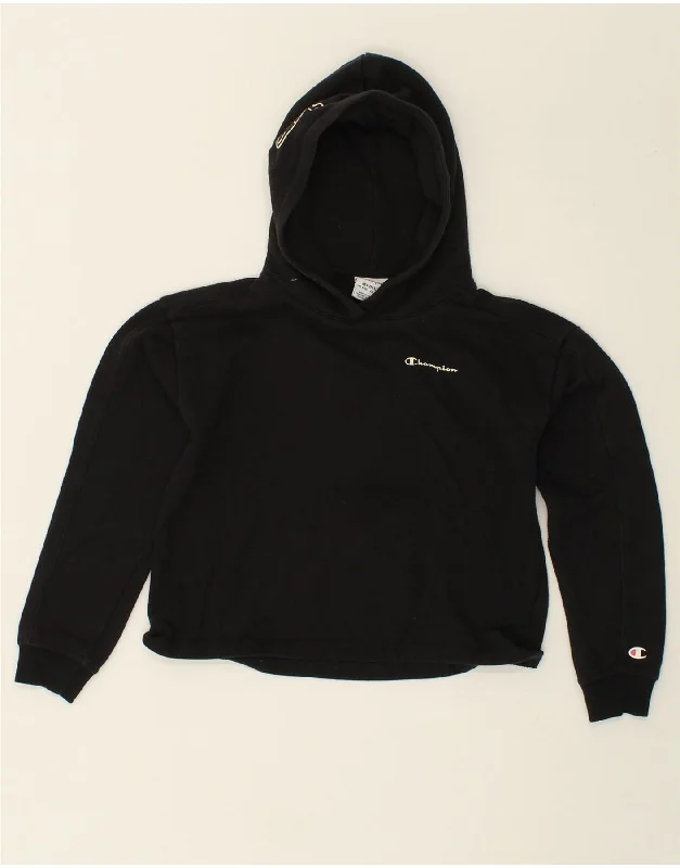 CHAMPION Girls Graphic Hoodie Jumper 9-10 Years Medium Black Cotton Hoodie with Print Artistic Unique CHAMPION Girls Graphic Hoodie Jumper 9-10 Years Medium Black Cotton Hoodie with Print Artistic Unique