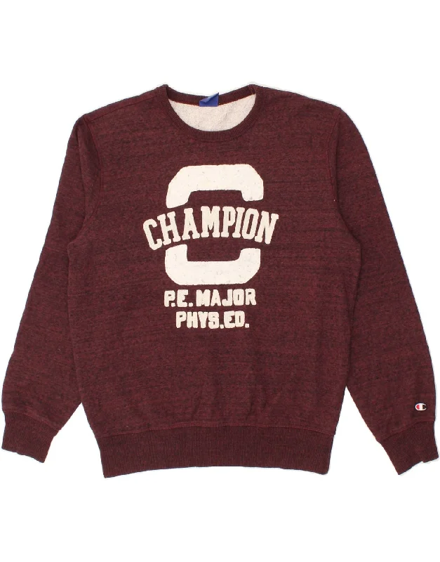 CHAMPION Mens Graphic Sweatshirt Jumper Large Burgundy Cotton Hoodie with Front Slit Layering Stylish CHAMPION Mens Graphic Sweatshirt Jumper Large Burgundy Cotton Hoodie with Front Slit Layering Stylish