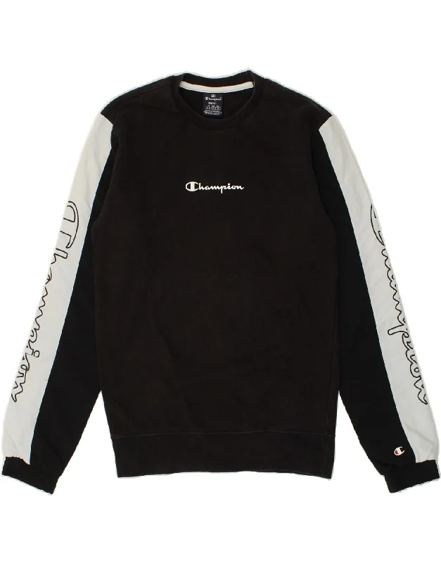 CHAMPION Mens Graphic Sweatshirt Jumper Small Black Colourblock Cotton