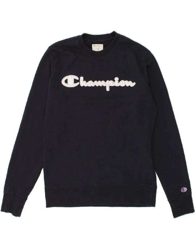 CHAMPION Mens Graphic Sweatshirt Jumper Small Navy Blue Cotton