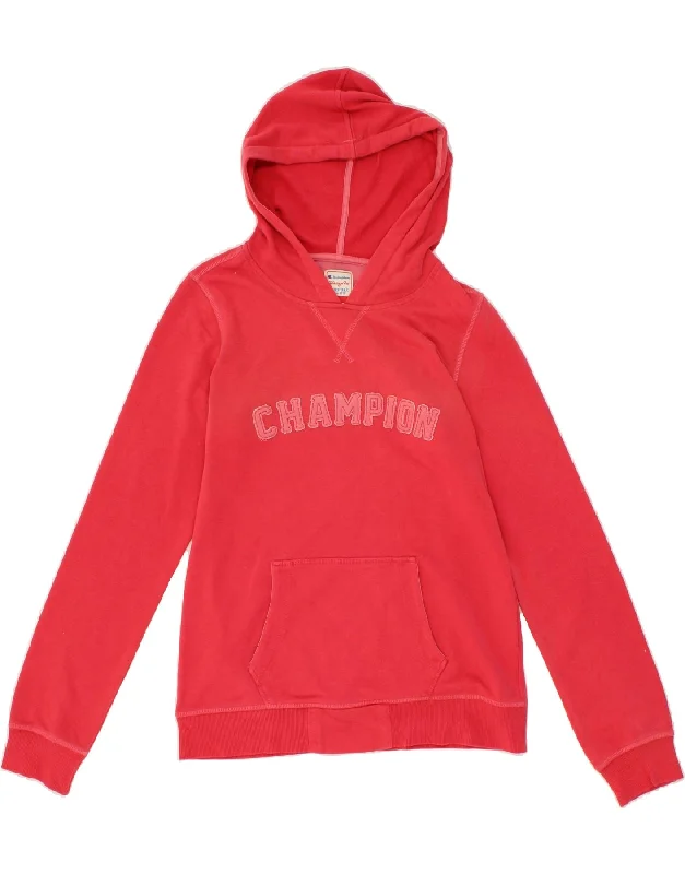 CHAMPION Womens Graphic Hoodie Jumper UK 14 Large Pink Cotton