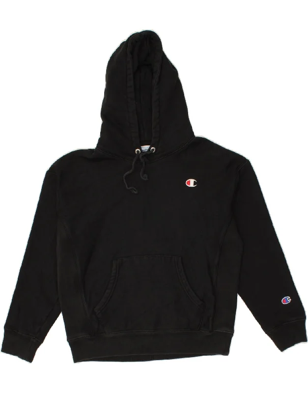 CHAMPION Womens Reverse Weave Hoodie Jumper UK 14 Medium Black Cotton