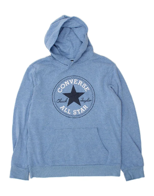 CONVERSE Boys Graphic Hoodie Jumper 13-14 Years XL Blue Cotton