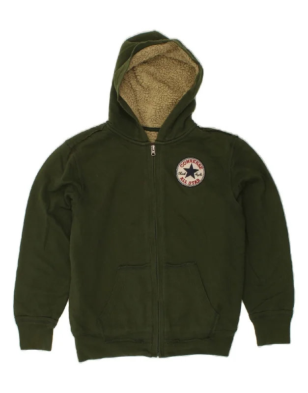 CONVERSE Boys Zip Hoodie Sweater 10-11 Years Medium Khaki Cotton Hoodie with Strings Custom Fit Adjustable CONVERSE Boys Zip Hoodie Sweater 10-11 Years Medium Khaki Cotton Hoodie with Strings Custom Fit Adjustable