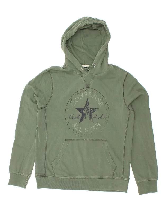 CONVERSE Mens Graphic Hoodie Jumper Medium Green Cotton