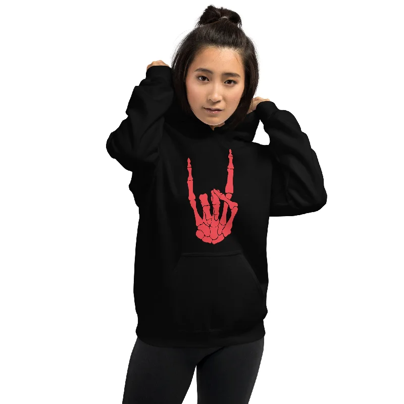 Devil Bone Hand Heavy Metal Horns Up Sign Unisex Hoodie Sweatshirt Red Print Hoodie with Drawstring Waist Adjustable Fitted Devil Bone Hand Heavy Metal Horns Up Sign Unisex Hoodie Sweatshirt Red Print Hoodie with Drawstring Waist Adjustable Fitted