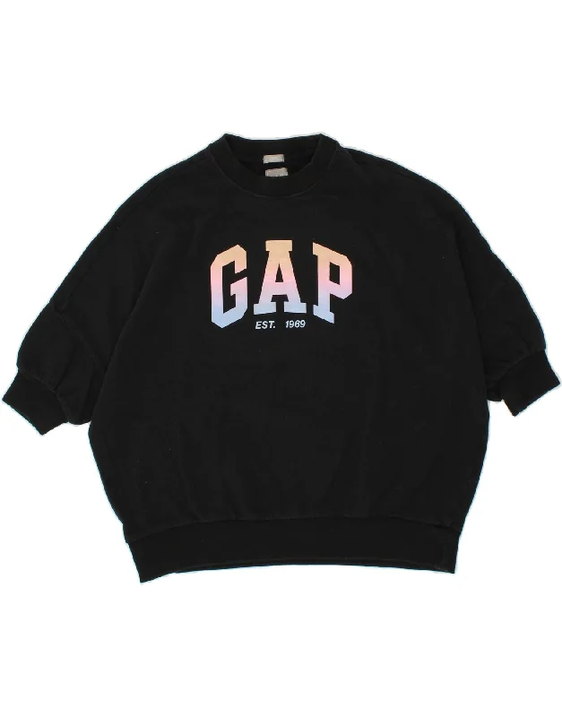 GAP Womens Graphic Short Sleeve Sweatshirt Jumper UK 14 Medium Black