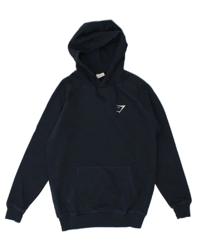 GYMSHARK Mens Hoodie Jumper Small Navy Blue Cotton Hoodie with Raw Hem Edgy Unfinished GYMSHARK Mens Hoodie Jumper Small Navy Blue Cotton Hoodie with Raw Hem Edgy Unfinished