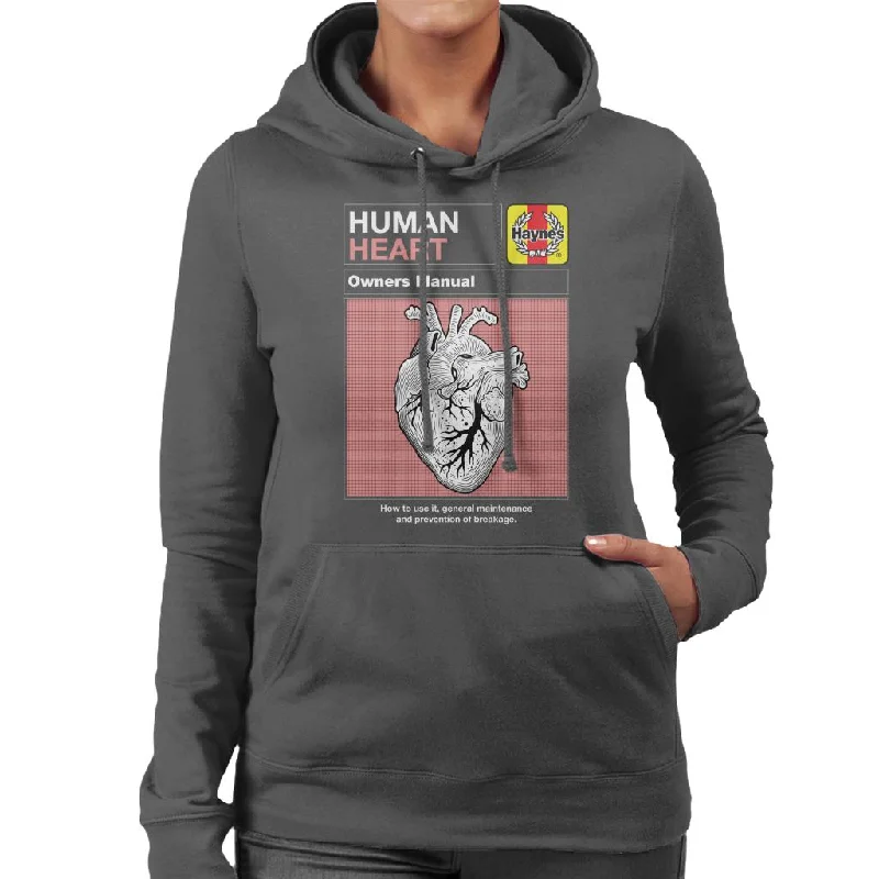 Haynes Human Heart Owners Manual Women's Hooded Sweatshirt Hoodie with Velcro Closure Adjustable Secure Haynes Human Heart Owners Manual Women's Hooded Sweatshirt Hoodie with Velcro Closure Adjustable Secure