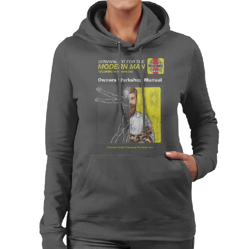 Haynes Modern Man Owners Workshop Manual Women's Hooded Sweatshirt Hoodie with Stripes Bold Sporty Haynes Modern Man Owners Workshop Manual Women's Hooded Sweatshirt Hoodie with Stripes Bold Sporty