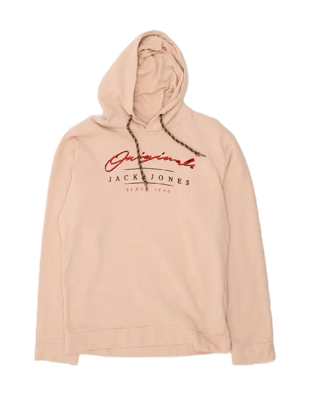 JACK & JONES Mens Graphic Hoodie Jumper Large Beige Cotton Hoodie with Patch Decorative Personalized JACK & JONES Mens Graphic Hoodie Jumper Large Beige Cotton Hoodie with Patch Decorative Personalized