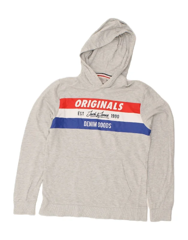 JACK & JONES Mens Graphic Hoodie Jumper Medium Grey Striped Cotton Hoodie with Zipper Placket Modern Functional JACK & JONES Mens Graphic Hoodie Jumper Medium Grey Striped Cotton Hoodie with Zipper Placket Modern Functional