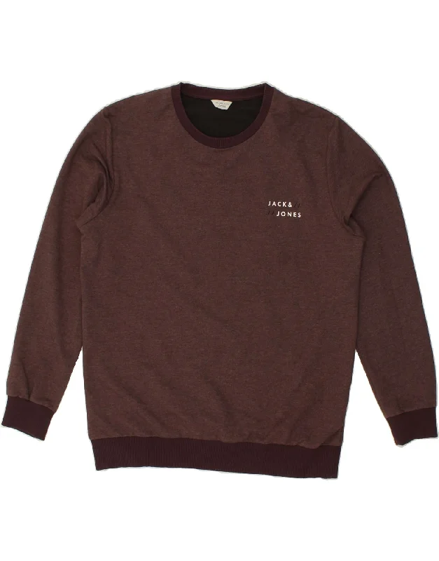 JACK & JONES Mens Sweatshirt Jumper XL Burgundy Cotton Hoodie with Hem Frayed Vintage Worn JACK & JONES Mens Sweatshirt Jumper XL Burgundy Cotton Hoodie with Hem Frayed Vintage Worn