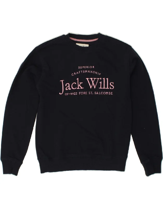 JACK WILLS Girls Graphic Sweatshirt Jumper 12-13 Years Navy Blue Cotton Hoodie with Ribbed Cuffs Snug Fit Comfort JACK WILLS Girls Graphic Sweatshirt Jumper 12-13 Years Navy Blue Cotton Hoodie with Ribbed Cuffs Snug Fit Comfort