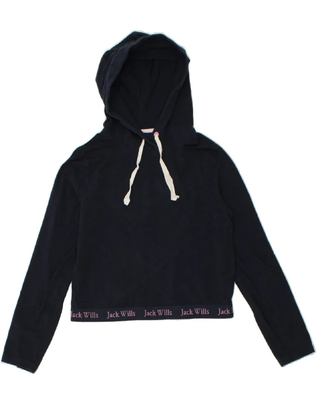 JACK WILLS Womens Crop Graphic Hoodie Jumper UK 10 Small Navy Blue Hoodie with Thumb Holes Functional Cozy JACK WILLS Womens Crop Graphic Hoodie Jumper UK 10 Small Navy Blue Hoodie with Thumb Holes Functional Cozy
