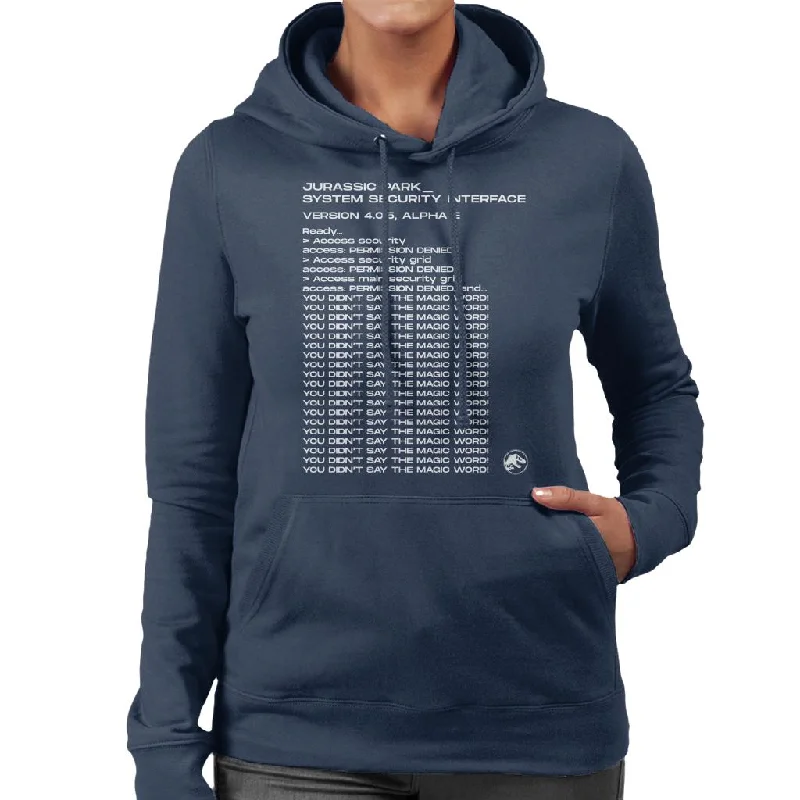Jurassic Park System Security Interface Women's Hooded Sweatshirt Hoodie with Drawcord Adjustable Secure Jurassic Park System Security Interface Women's Hooded Sweatshirt Hoodie with Drawcord Adjustable Secure