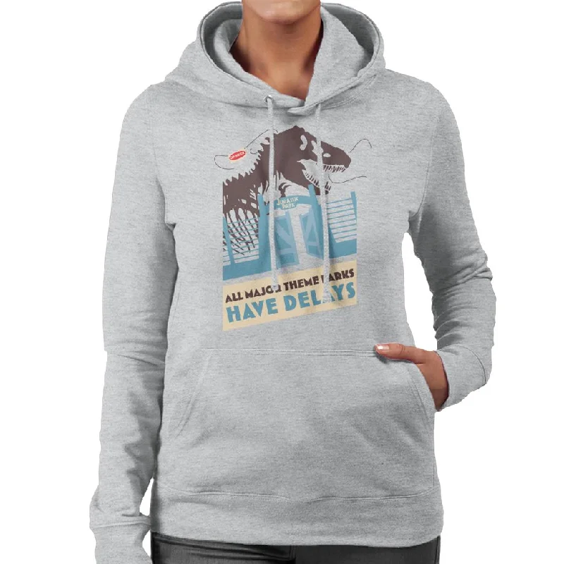 Jurassic Park T Rex All Major Theme Parks Have Delays Women's Hooded Sweatshirt Hoodie with Embroidery Detailed Premium Jurassic Park T Rex All Major Theme Parks Have Delays Women's Hooded Sweatshirt Hoodie with Embroidery Detailed Premium