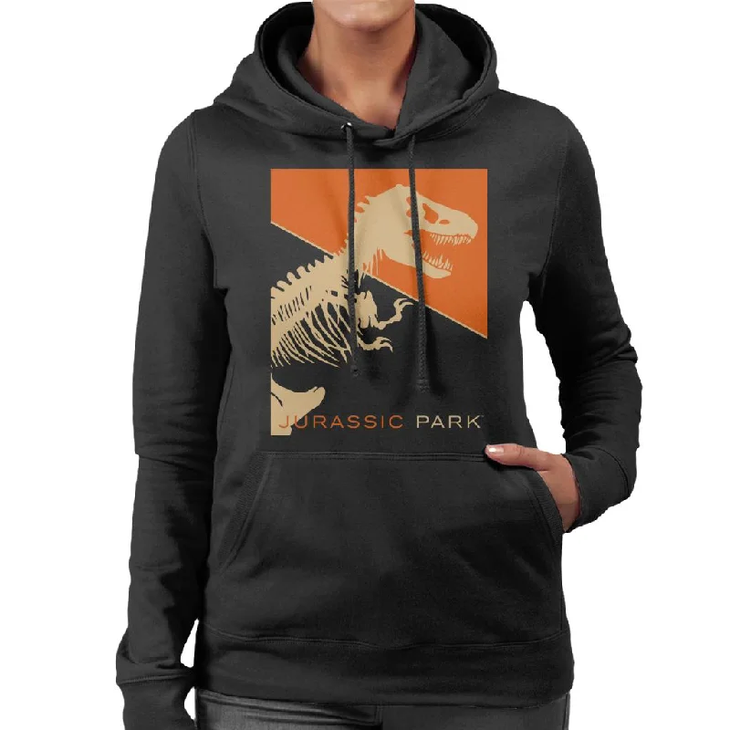 Jurassic Park T Rex Skeleton Orange Background Women's Hooded Sweatshirt Hoodie with High Neck Warm Protective Jurassic Park T Rex Skeleton Orange Background Women's Hooded Sweatshirt Hoodie with High Neck Warm Protective