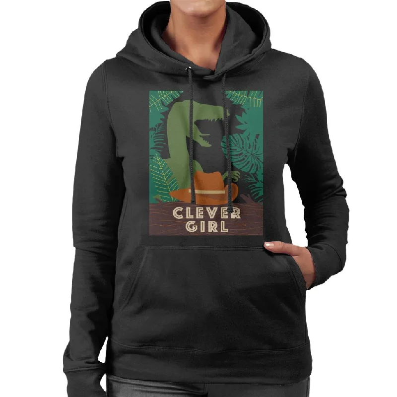 Jurassic Park Velociraptor Silhouette Clever Girl Women's Hooded Sweatshirt Hoodie with Front Slit Layering Stylish Jurassic Park Velociraptor Silhouette Clever Girl Women's Hooded Sweatshirt Hoodie with Front Slit Layering Stylish
