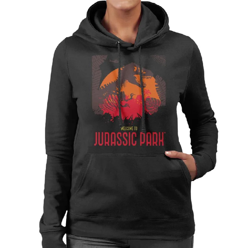 Jurassic Park Welcome To Jurassic Park T Rex Silhouette Women's Hooded Sweatshirt Hoodie with Ribbed Neckline Snug Warm Jurassic Park Welcome To Jurassic Park T Rex Silhouette Women's Hooded Sweatshirt Hoodie with Ribbed Neckline Snug Warm