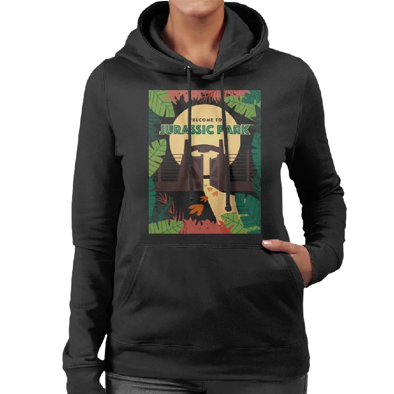 Jurassic Park Welcome To Sign Design Women's Hooded Sweatshirt Hoodie with Monochrome Minimalist Simple Jurassic Park Welcome To Sign Design Women's Hooded Sweatshirt Hoodie with Monochrome Minimalist Simple