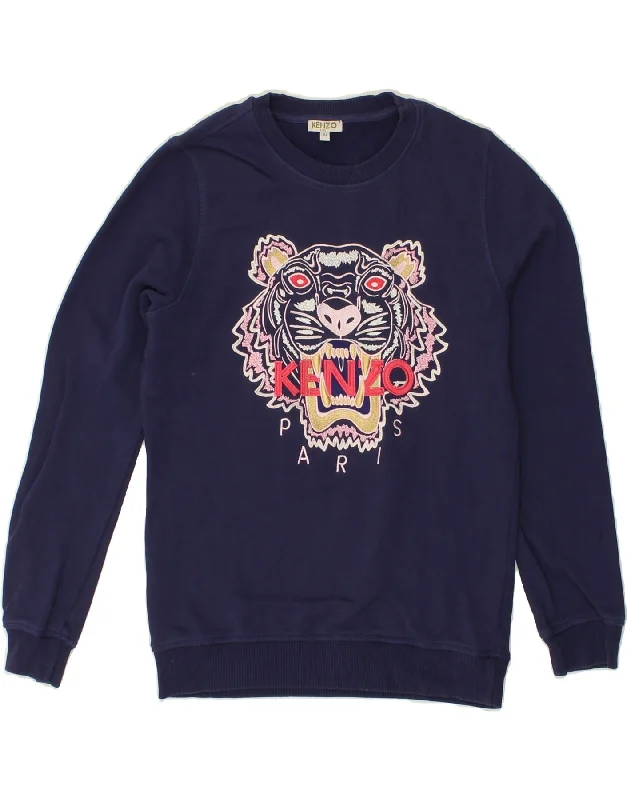 KENZO Girls Graphic Sweatshirt Jumper 15-16 Years Navy Blue Cotton Hoodie with Sequins Glamorous Eye-catching KENZO Girls Graphic Sweatshirt Jumper 15-16 Years Navy Blue Cotton Hoodie with Sequins Glamorous Eye-catching